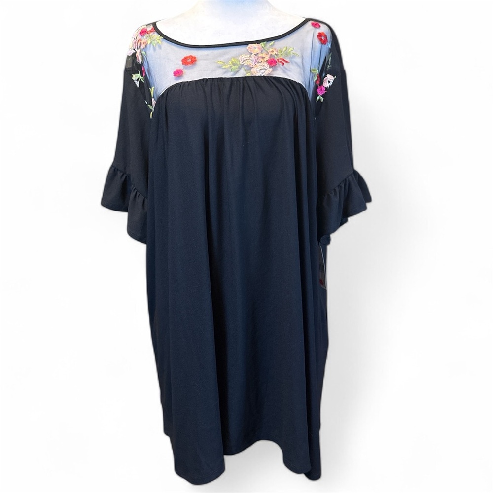 NWT Kristin Nicole Top Women’s 3X Plus Size Black Boho Tunic Embroidered Flowy